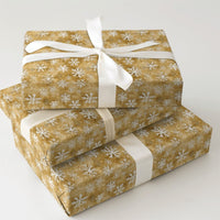 Vintage Rustic Gift Wrap Roll, Gold Snowflake Christmas Wrapping Paper, Silver Snowflake Holiday Paper, Elegant Winter Present Wrap