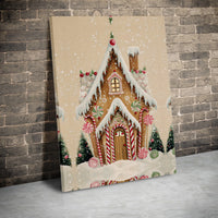 Candy Cane Winter Christmas Canvas Print, Gingerbread House Canvas Wall Art, Holiday Farmhouse Decor Digital Download