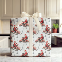 Watercolor Snowmobile Gift Wrap, Santa Snowmobile Christmas Wrapping Paper, Santa Claus Holiday Wrapping Paper, Festive Gift Wrapping Paper