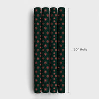Dark Green Holiday Gift Wrap, Red Snowflake Wrapping Paper, Coral Red Winter Snowflake Wrapping Paper, Christmas Present Wrapping Paper Roll