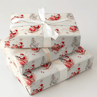 Sleigh Ride Christmas Gift Wrap, Watercolor Santa Wrapping Paper, Winter Holiday Present Wrapping Paper, Traditional Santa Sleigh Gift Wrap