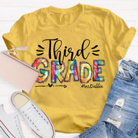 Personalized Grade And Name Colorful Printed Teacher Back To School T-Shirt