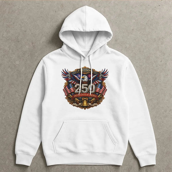 America 250 Years Hoodie | Patriotic Eagle Freedom 1776-2026 Graphic Art | Premium Cotton-Blend Warm Pullover | Gift for Americana Collector