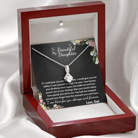 Cubic Zirconia Ribbon Pendant, Daughter Ribbon Necklace from Dad, 14k White Gold Finish Necklace, Birthday Christmas Present for Daughter