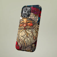 iPhone Tough Phone Cover, Santa Claus Phone Case, Stained Glass Winter Christmas Art Phone Case