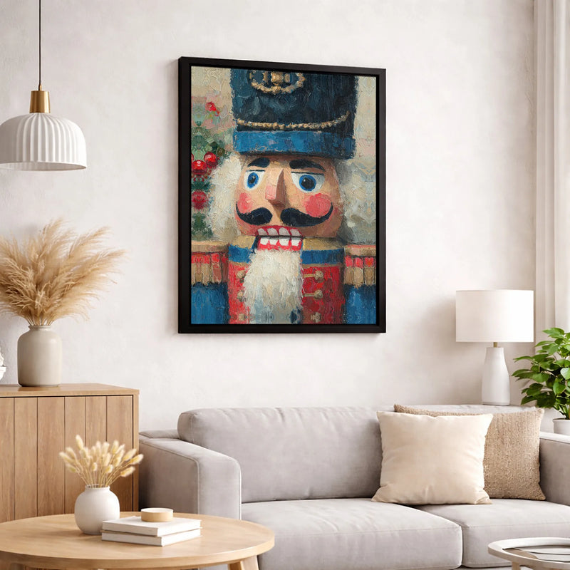 Festive Oil Impasto Nutcracker Canvas Print, Nutcracker Canvas Wall Art, Holiday Nutcracker Canvas Decor, Vintage Christmas Art Present