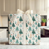 Forest Holiday Gift Wrap, Watercolor Christmas Tree Wrapping Paper, Modern Winter Tree Wrapping Paper, Colorful Christmas Gift Wrap Roll