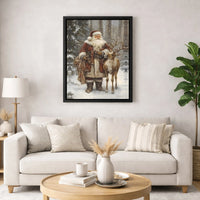 Christmas Forest Wall Art, Vintage Santa Claus Canvas Print, Holiday Santa and Reindeer Canvas Art, Traditional Winter Xmas Wall Decor