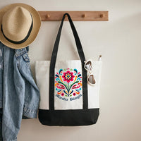 Maestra Bilingüe Graphics Flowers Color-blocked Canvas Bag