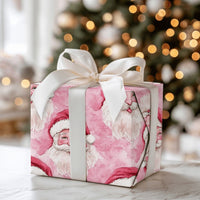 Watercolor Santa Face Gift Wrap, Pink Santa Claus Wrapping Paper, Adorable Pastel Christmas Wrapping Paper, Whimsical Holiday Gift Wrap Roll