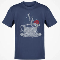 Sparkling Santa Hat Coffee Cup Tee, Love Coffee Graphic T-Shirt, Christmas Coffee Lover Shirt, Winter Holiday Season Graphic Tee