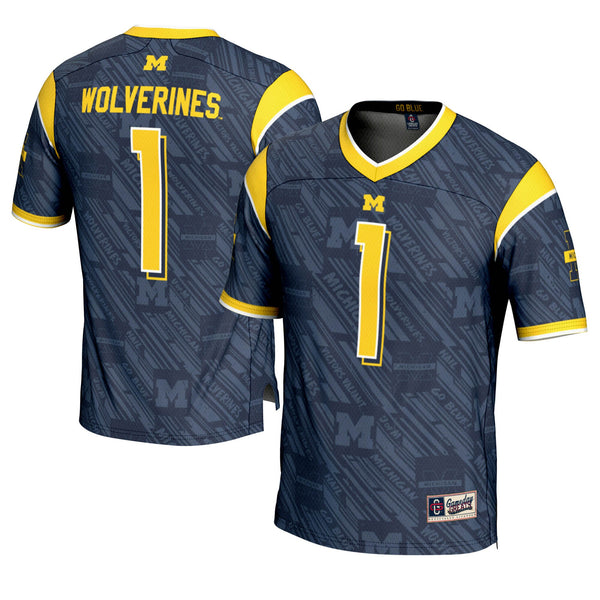 Michigan Wolverines #1 GameDay Greats Navy Highlight Print Football Fashion Jersey
