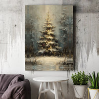 Glowing Winter Forest Canvas Print, Christmas Tree Canvas Wall Art, Impressionist Snow Canvas Art, Holiday Digital Download, Printable Decor