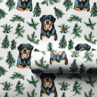 Watercolor Dog Holiday Gift Wrap, Rottweiler Christmas Wrapping Paper, Festive Puppy Tree Wrapping Paper, Dog Lover Gift Wrap Roll
