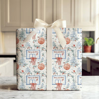 Watercolor Basketball Holiday Gift Wrap, Merry Christmas Basketball Wrapping Paper, Sports Tree Present Paper, Basketball Fan Gift Wrap