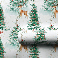 Snowy Forest Christmas Wrapping Paper, Watercolor Reindeer Wrapping Paper, Winter Tree Gift Wrap, Holiday Present Wrapping Paper