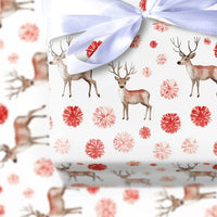 Floral Holiday Gift Wrap, Watercolor Reindeer Wrapping Paper, Elegant Stag Christmas Wrapping Paper, Winter Botanical Gift Wrapping Paper