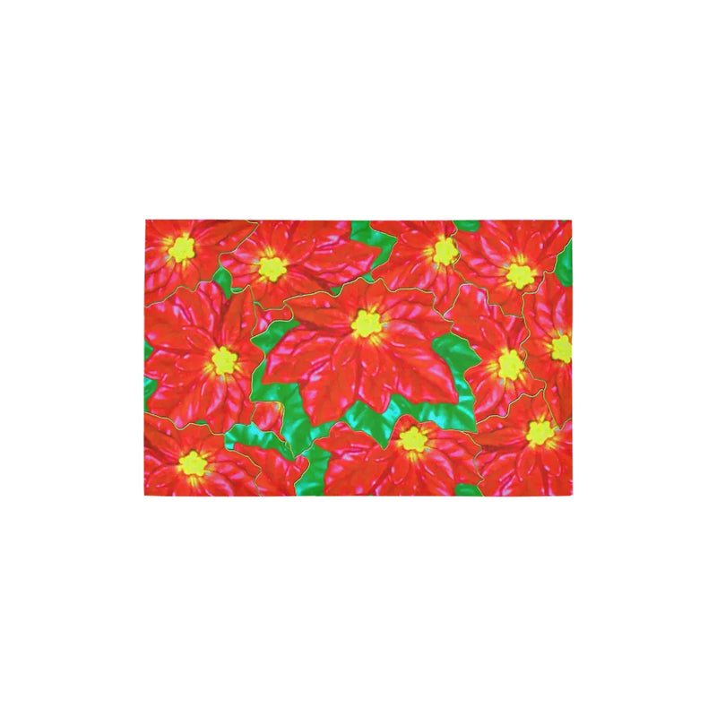 Red Orange Floral Holiday Area Rug, Poinsettia Runner Rug, Christmas Kitchen Floor Runner, Winter Entryway Mat, Festive Home Decor Rug