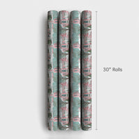 Winter Village Holiday Gift Wrap, Pink Church Christmas Wrapping Paper, Snowy Scenery Christmas Wrapping Paper, Pastel Xmas Gift Wrap
