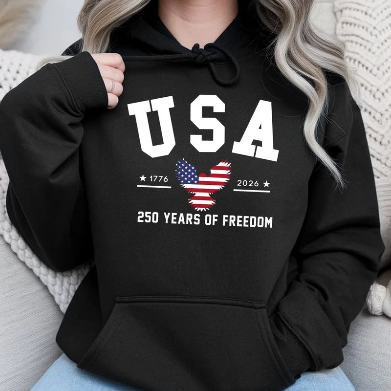 USA 250 Years of Freedom Hoodie | 1776-2026 Patriotic Eagle Design | Premium Cotton-Polyester Blend | Gift for Americana Lovers
