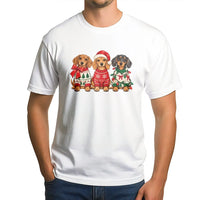 Three Wiener Dogs Santa Hat Tee, Christmas Dachshund Shirt, Holiday Dachshund Graphic T-Shirt, Humorous Xmas Dog Lover Present