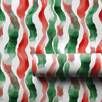 Red and Green Ribbon Gift Wrap, Watercolor Wavy Stripe Wrapping Paper, Modern Christmas Wrapping Paper, Festive Holiday Gift Wrap Roll