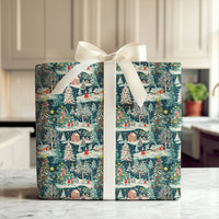 Snowy Night Christmas Gift Wrap, Vintage Winter Village Wrapping Paper, Retro Holiday Town Present Wrap, Comfy Seasonal Packaging