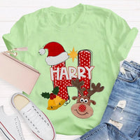 Santa Hat Elk Holiday Shirt, H Is for Happy Christmas Shirt, Humorous Christmas Graphic Tee, Festive Family Holiday Shirt, Adorable Christmas Present
