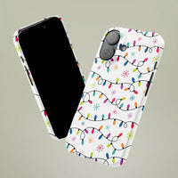 iPhone Tough Phone Case, Christmas Lights Phone Case, String Lights Pattern Phone Cover, Winter Snowflakes Holiday Phone Case