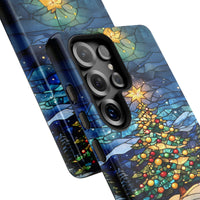 Holiday Winter Phone Cover, Stained Glass Christmas Tree Phone Case, Festive Xmas Phone Case, Dual Layer Polycarbonate Samsung Phone Case