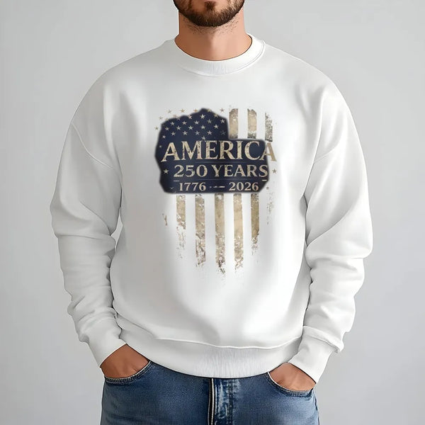 America 250 Years Sweatshirt | USA Flag 1776-2026 Vintage Distressed Design | Soft Cotton Polyester Blend | Patriotic Gift for History Lovers
