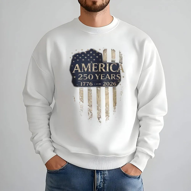 America 250 Years Sweatshirt | USA Flag 1776-2026 Vintage Distressed Design | Soft Cotton Polyester Blend | Patriotic Gift for History Lovers