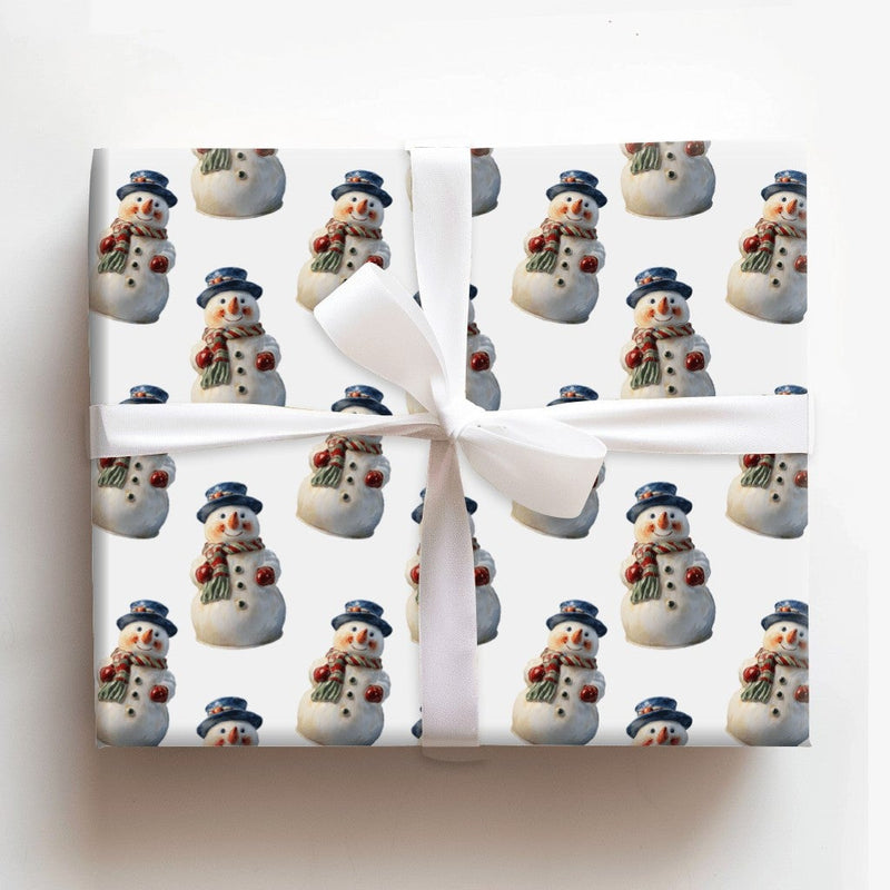 Retro Christmas Holiday Gift Wrap, Vintage Snowman Wrapping Paper, Winter Wonderland Wrapping Paper