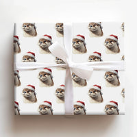 Adorable Otter Holiday Wrapping Paper, Santa Hat Otter Christmas Wrapping Paper, Humorous Animal Winter Wrapping Paper, Festive Pet Xmas Gift Wrap