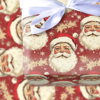 Retro Christmas Gift Wrap, Vintage Santa Claus Wrapping Paper, Nostalgic Santa Face Gift Wrapping Paper, Holiday Season Present Paper Roll