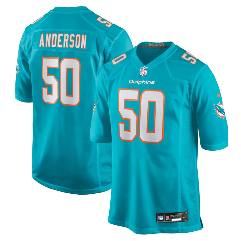 Miami Dolphins Liam Anderson Aqua Team Game Jersey