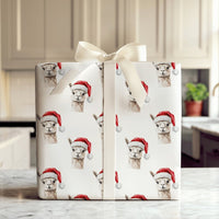 Watercolor Santa Hat Gift Wrap, Llama Christmas Wrapping Paper, Adorable Llama Wrapping Paper Roll, Holiday Wrapping Paper
