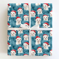 Adorable Santa Hat Pet Gift Wrap, Ferret Christmas Wrapping Paper, White Ferret Animal Wrapping Paper, Winter Holiday Aesthetic Wrapping Paper