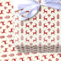 Reindeer Pine Tree Gift Wrap, Scandinavian Christmas Wrapping Paper, Nordic Holiday Wrapping Paper Roll, Red Winter Present Wrap Roll