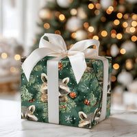 Woodland Animal Gift Wrap, Raccoon Christmas Wrapping Paper, Adorable Watercolor Winter Wrapping Paper, Evergreen Holiday Gift Wrap, Xmas Paper