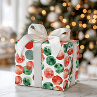 Red and Green Dot Gift Wrap, Watercolor Polka Dot Wrapping Paper, Holiday Dot Wrapping Paper, Festive Christmas Gift Wrap Roll