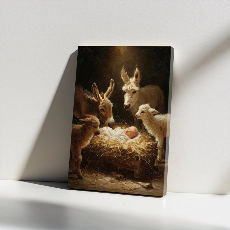 Baby Jesus Manger Wall Art, Nativity Scene Canvas Print, Holy Night Nativity Canvas, Christian Christmas Decor, Religious Nativity Print