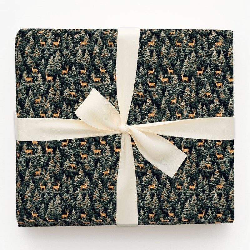 Rustic Deer Gift Wrap, Winter Woodland Wrapping Paper, Frosted Pine Wrapping Paper, Forest Stag Holiday Gift Wrap, Nature Christmas Paper