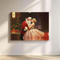 Retro Christmas Kissing Couple Poster, Vintage Santa Canvas Art, Holiday Santa Canvas Print, Printable Xmas Wall Decor, Holiday Present