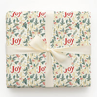 Evergreen Foliage Gift Wrap, Joy Holly Berry Christmas Wrapping Paper, Botanical Holiday Wrapping Paper, Elegant Winter Gift Wrapping Paper
