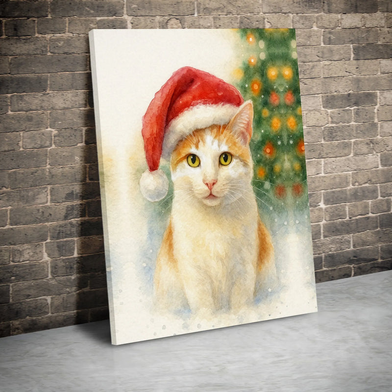 Orange Tabby in Santa Hat Canvas Print, Christmas Cat Canvas Wall Art, Adorable Festive Holiday Wall Decor, Winter Kitten Canvas, Cat Lover Present