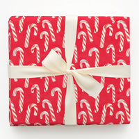 Red Christmas Gift Wrap, Watercolor Candy Cane Wrapping Paper, Festive Holiday Wrapping Paper, Classic Xmas Present Paper Roll