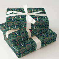 Racket and Ornament Gift Wrap, Tennis Christmas Wrapping Paper, Festive Sports Holiday Wrapping Paper, Tennis Player Xmas Gift Wrap Roll