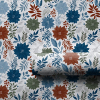 Festive Botanical Holiday Gift Wrap, Winter Poinsettia Christmas Wrapping Paper, Blue Floral Wrapping Paper, Holiday Wrapping Paper Roll