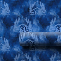 Holy Family Holiday Gift Wrap, Blue Nativity Scene Christmas Wrapping Paper, Star of Bethlehem Paper, Christian Religious Present Wrap